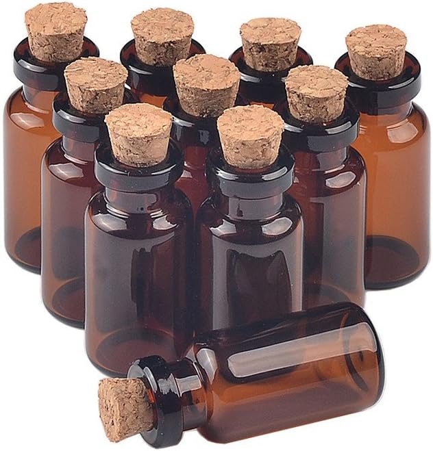 2ml Amber Glass Vials with Cork Empty Brown Tiny Glass Jars Mini Glass Bottles Vials Jars Containers 50units (50, 2ML)