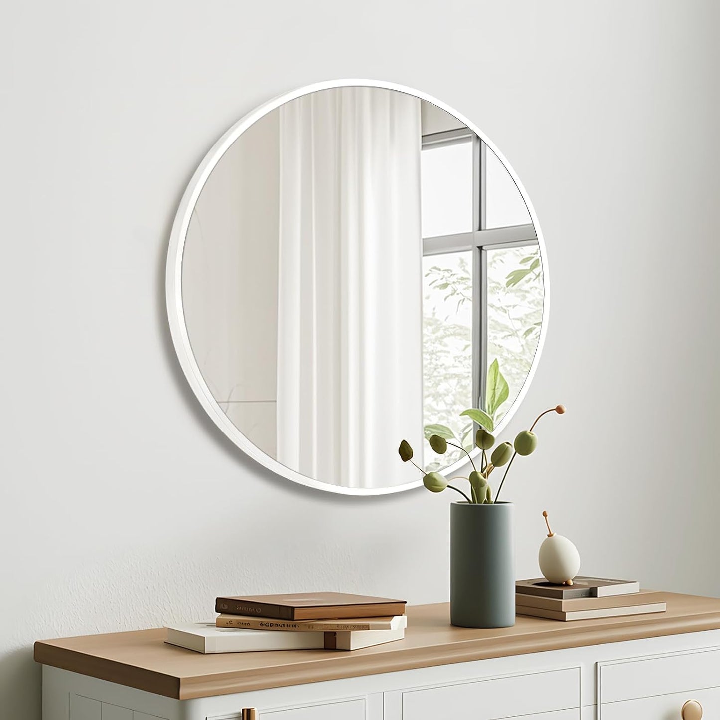 Fabuday White Round Mirror 30 Inch - Large Circle Mirror for Bathroom, Living Room, Hallway, Entryway, Matte Aluminum Frame Circular Mirrors for Wall Decor