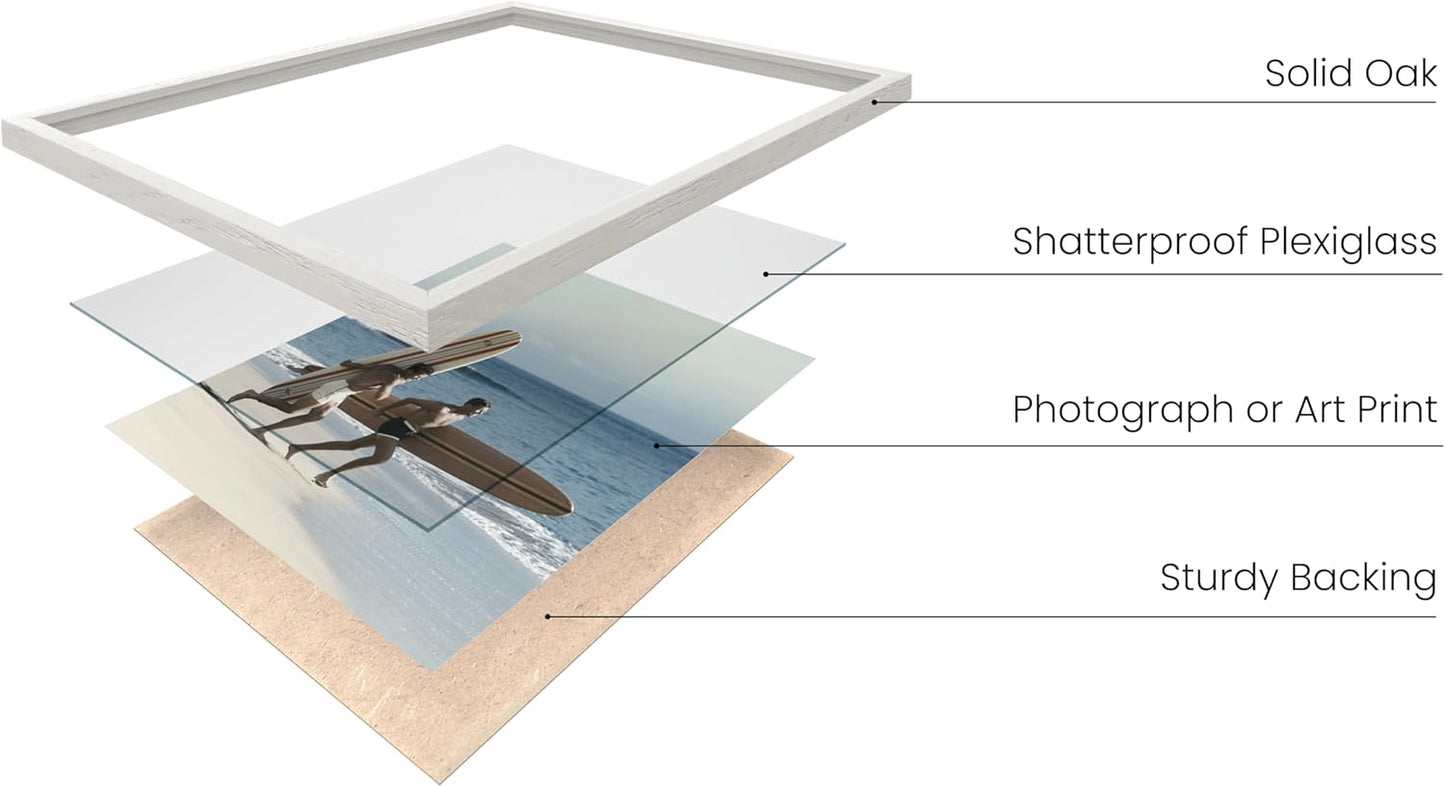 HAUS AND HUES White Oak Wood Gallery Wall Tabletop Frames Made with Real American Oak and Shatter-free Plexiglass - Set of 11 (Eight 4x6, Three 5x7, Framed White)