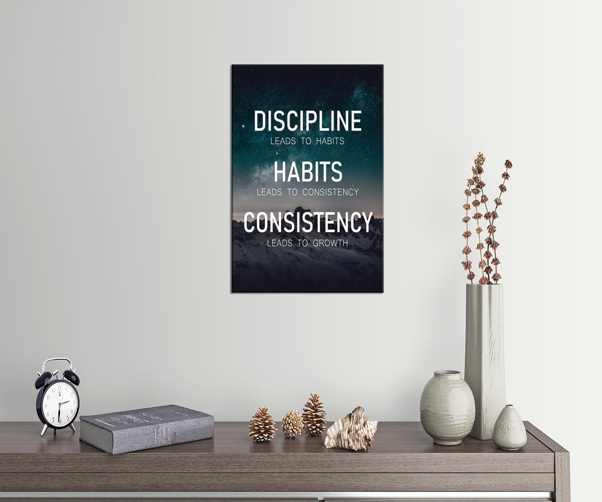 Discipline Habits Consistency Growth Motivational Wall Art Inspirational Poster Canvas Prints Artwork for Office Modern Home Decor Painting Pictures Stretched and Framed Ready to Hang [12''Wx 18''H]