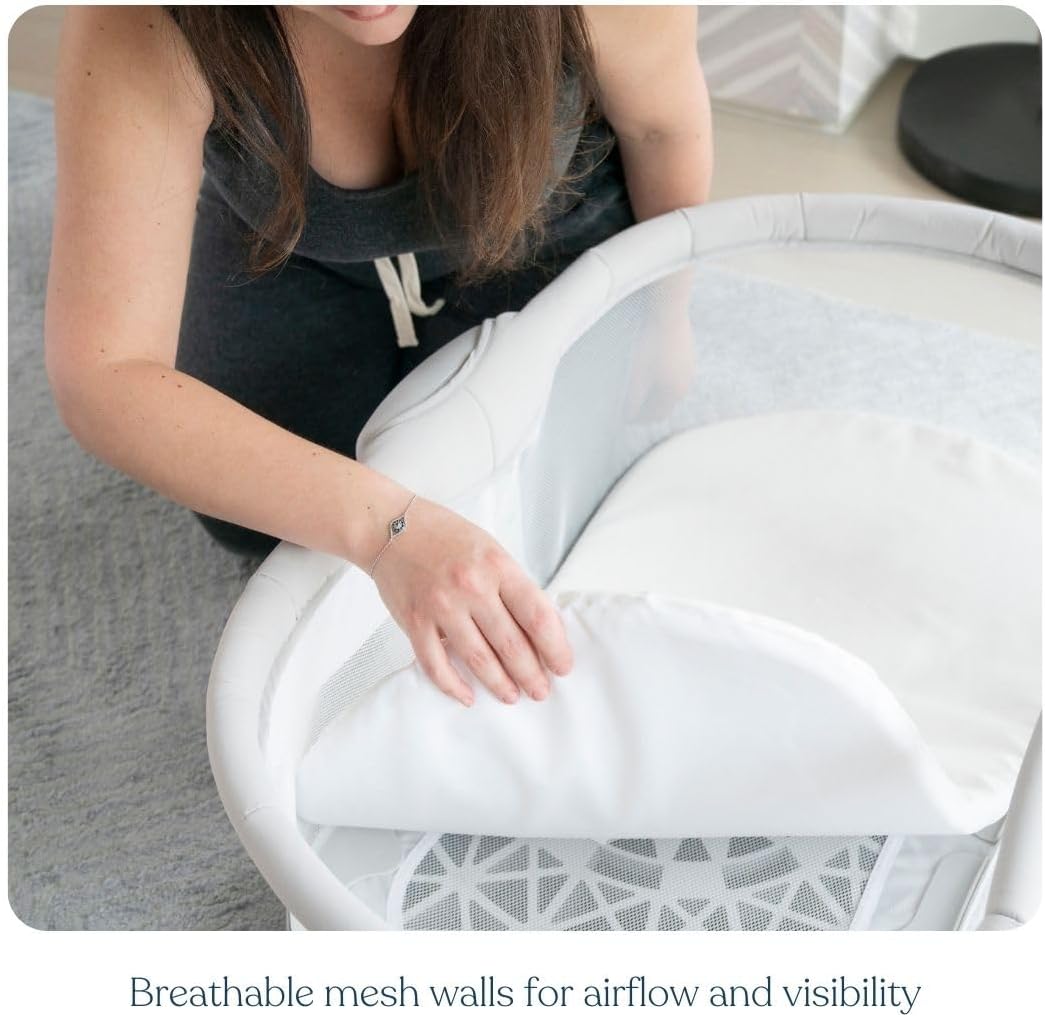 HALO BassiNest Soothing Swivel Sleeper 3.0S – Over-Bed Baby Bassinet with 360 Rotation, Adjustable Height, Breathable Mesh, Calm Sounds & Vibrations, Safe Close Sleeping, Lowering Wall for Easy Access