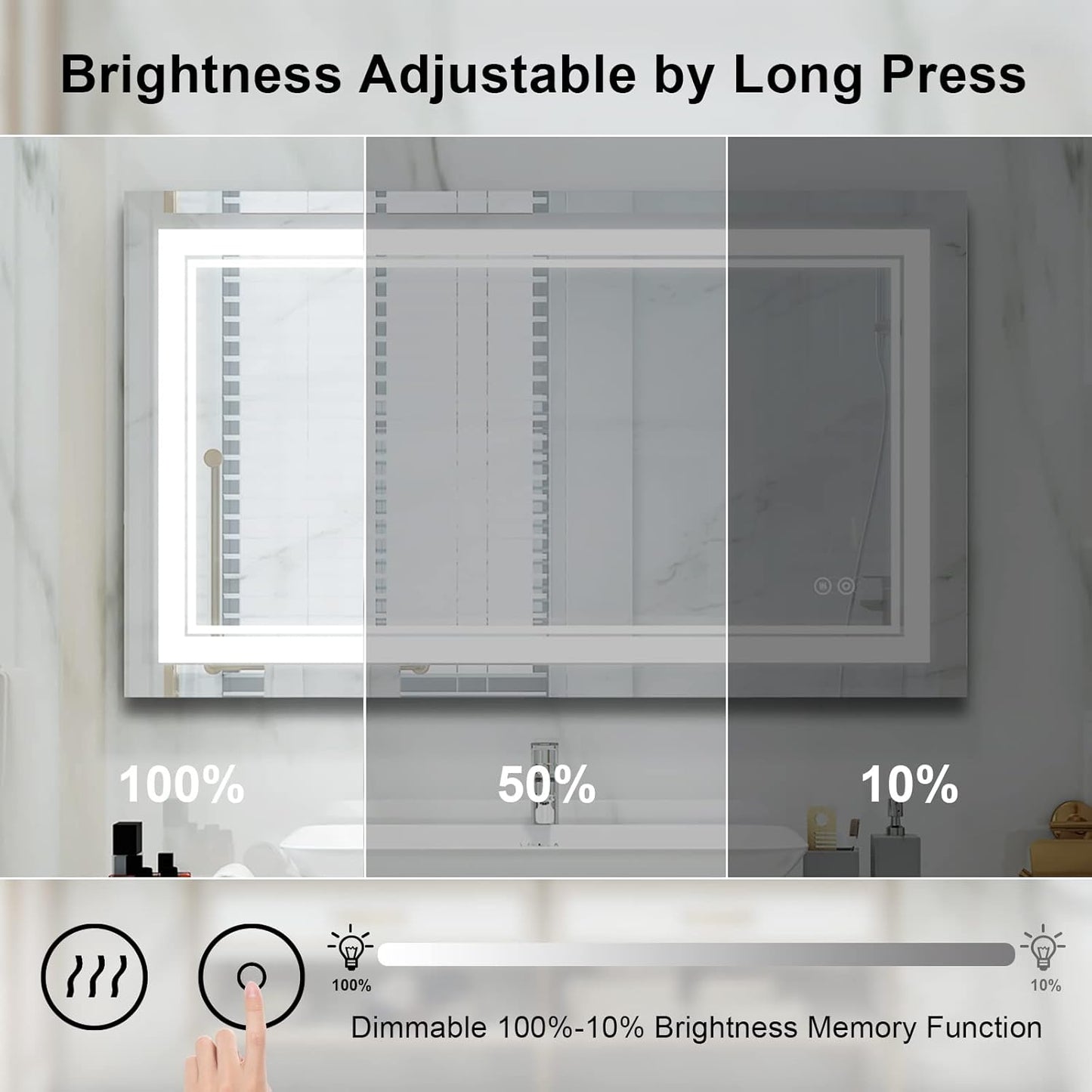 WELLFOR LED Bathroom Vanity Mirror 40 x 24 Inch, Lighted Anti-Fog Dimmable Mirror, IP44 Waterproof Wall Mounted Makeup Mirror, Packed with US Standard Plug and Touch Switch, (Horizontal/Vertical)