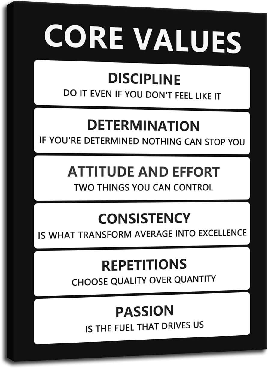 Core Values Inspirational Poster Motivational Wall Art Inspiring Canvas Prints Artwork for Office Living Room Modern Home Decor Painting Pictures Stretched and Framed Ready to Hang [18''Wx 24''H]