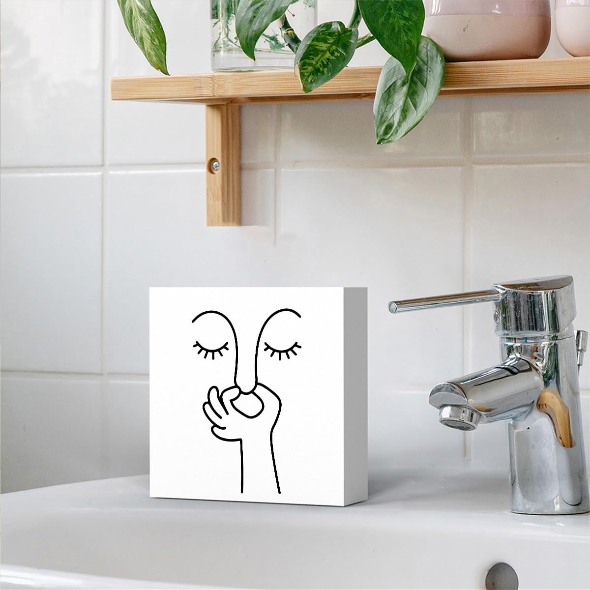 Funny Bathroom Decor, Black and White Bathroom Decor, Boho Dorm Decoration, Dorm Room Decoration for Shelves, Wooden Box Decorations Sign for Home Farmhouse Office Living Room Table Shelf