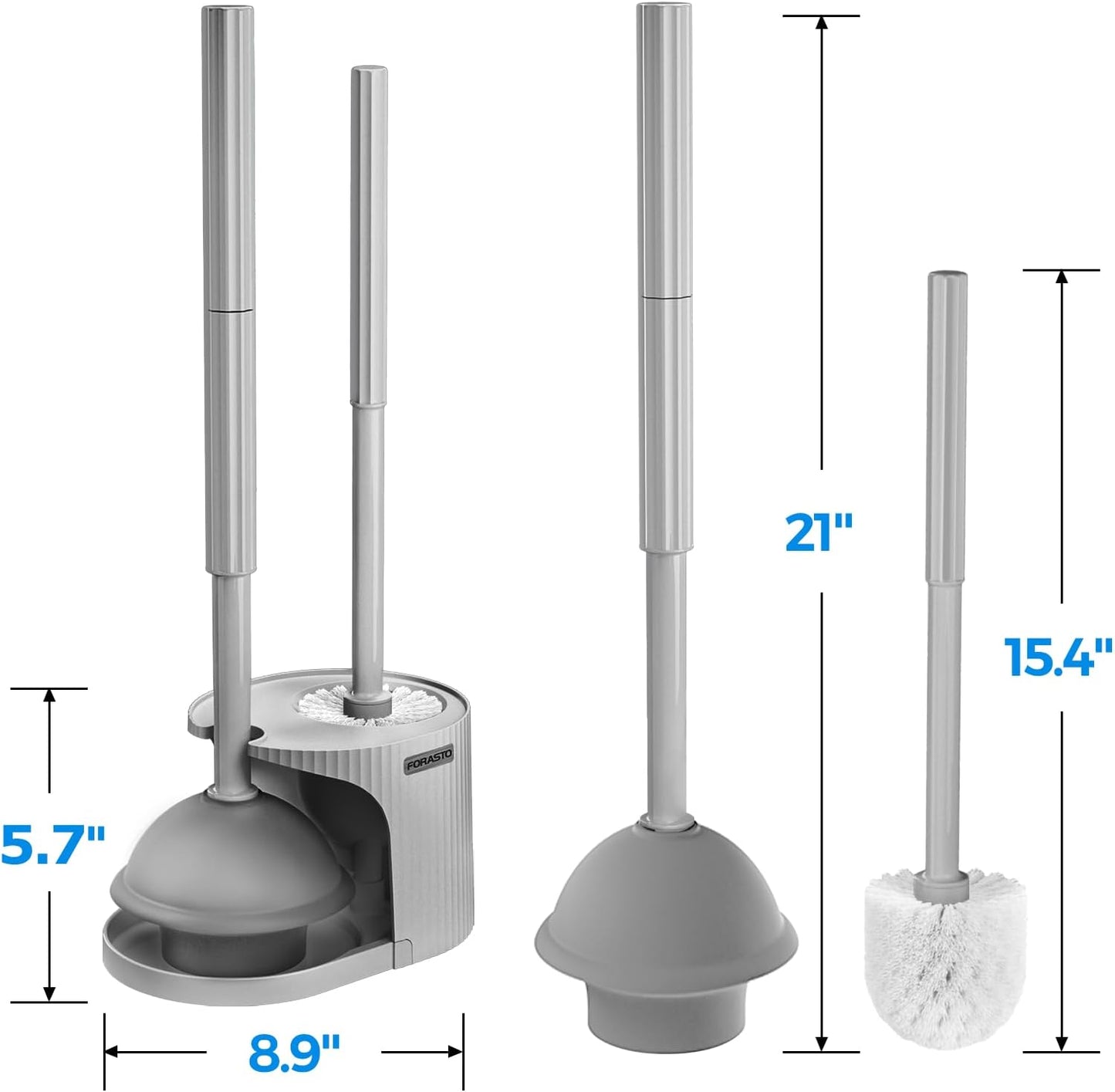 2Pack 2 in 1 Toilet Brush and Plunger Set, Extended Handle Plunger，Toilet Bowl Brush Plunger Set,Bathroom Cleaning Tools ，Toilet Brush Plunger Combo，Cleaning Brush，Cleaning Supplies（Dark Grey）