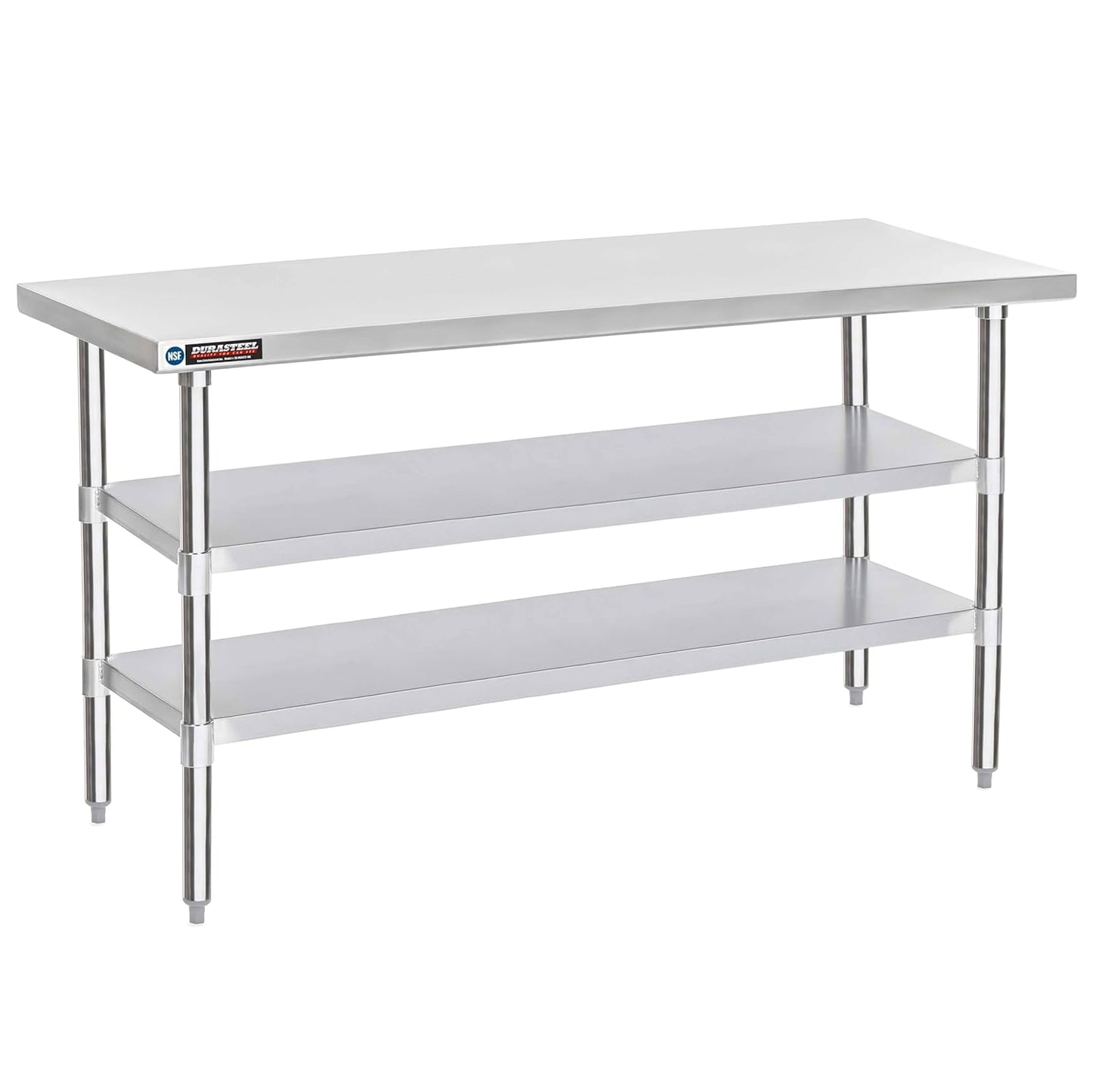 DuraSteel Food Prep Stainless Steel Table - 30 x 72 Inch Commercial Metal Workbench with Adjustable Under Shelf - NSF Certified - for Restaurant, Warehouse, Home, Kitchen, Garage