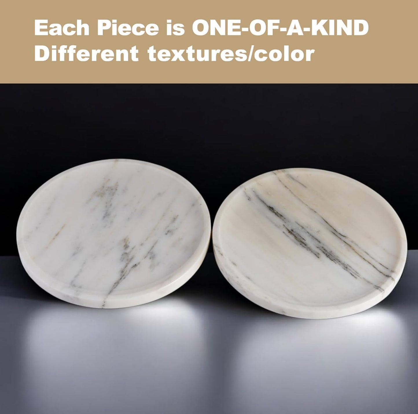 Natural Round Marble Tray - Luxury Decorative Serving Tray for Coffee Table, Bathroom Vanity, Dresser & Kitchen Countertop - Stone Organizer for Jewelry, Perfume, Candle, Home Decor -Statuario