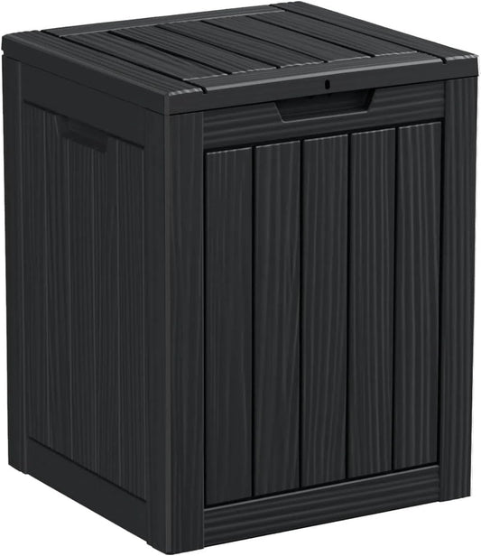 28 Gallon Outdoor Storage Box, Waterproof Durable Resin Deck Box for Indoor & Outdoor Use, Lockable Outdoor Bench, Deck Bin for Patio Furniture, Deliveries, Pool Supplies, Black