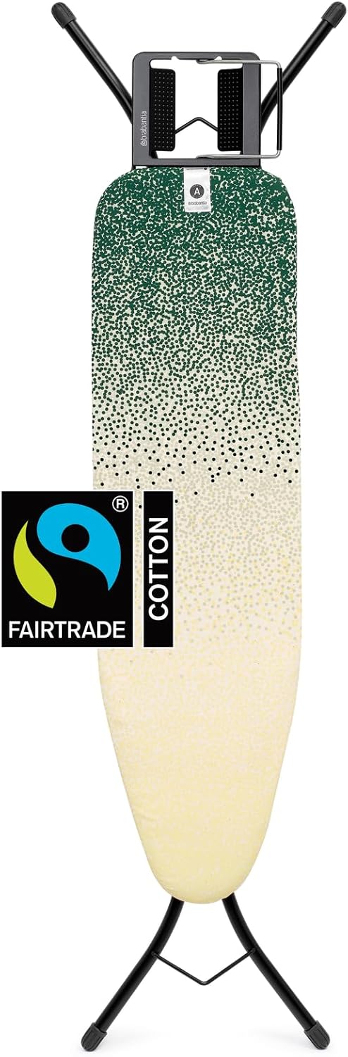 Brabantia Size A Compact Small Ironing Board (43x12 in) 7 Height Options, Adjustable Steam Iron Rest Holder (New Dawn) Non-Slip Feet, Anti-Collapse Child Locks