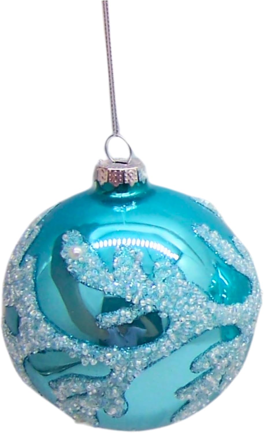 Glittery Blue Glass Coral Christmas Ornaments, Set of 3