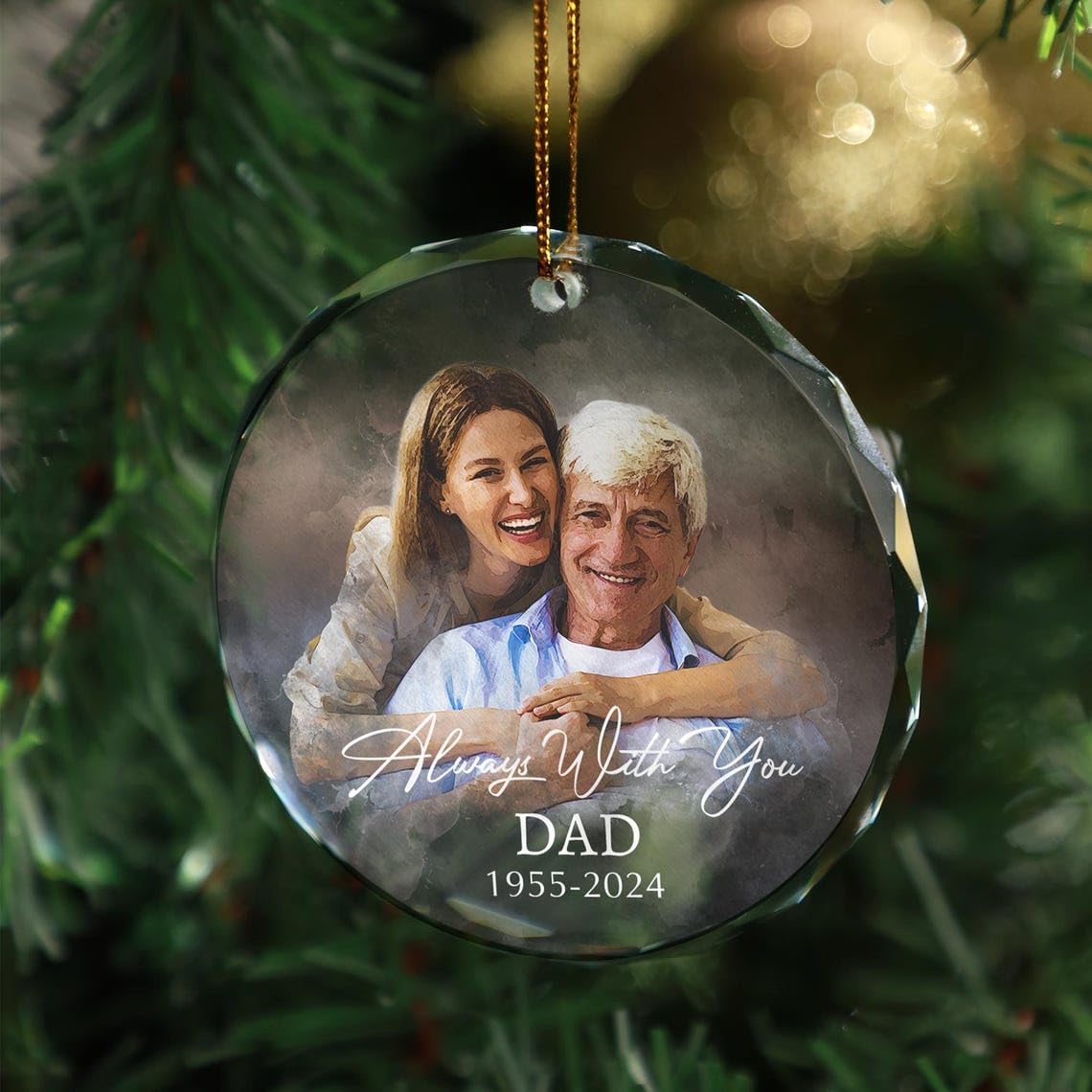 Custom Photo Memorial Glass Ornament - Personalized Christmas Portrait Ornament - Loss of Dad Gift - Always with You Remembrance Gift