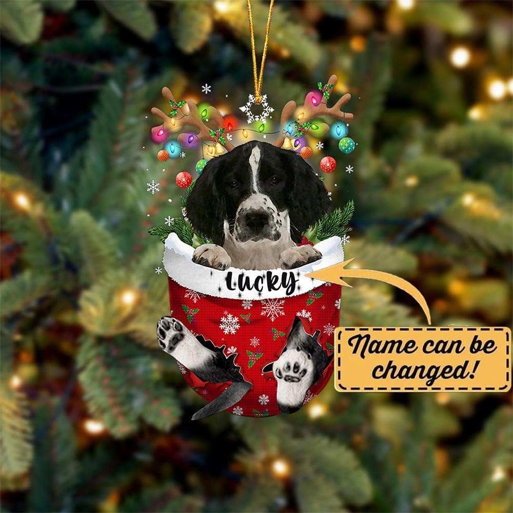 English Springer Spaniel 2 Dog Christmas Ornament, English Springer Spaniel 2 in Snow Pocket Christmas Tree Ornament, Dog Lovers Gift Idea Xmas Decor, Christmas Ornament Gift for Dog Lovers