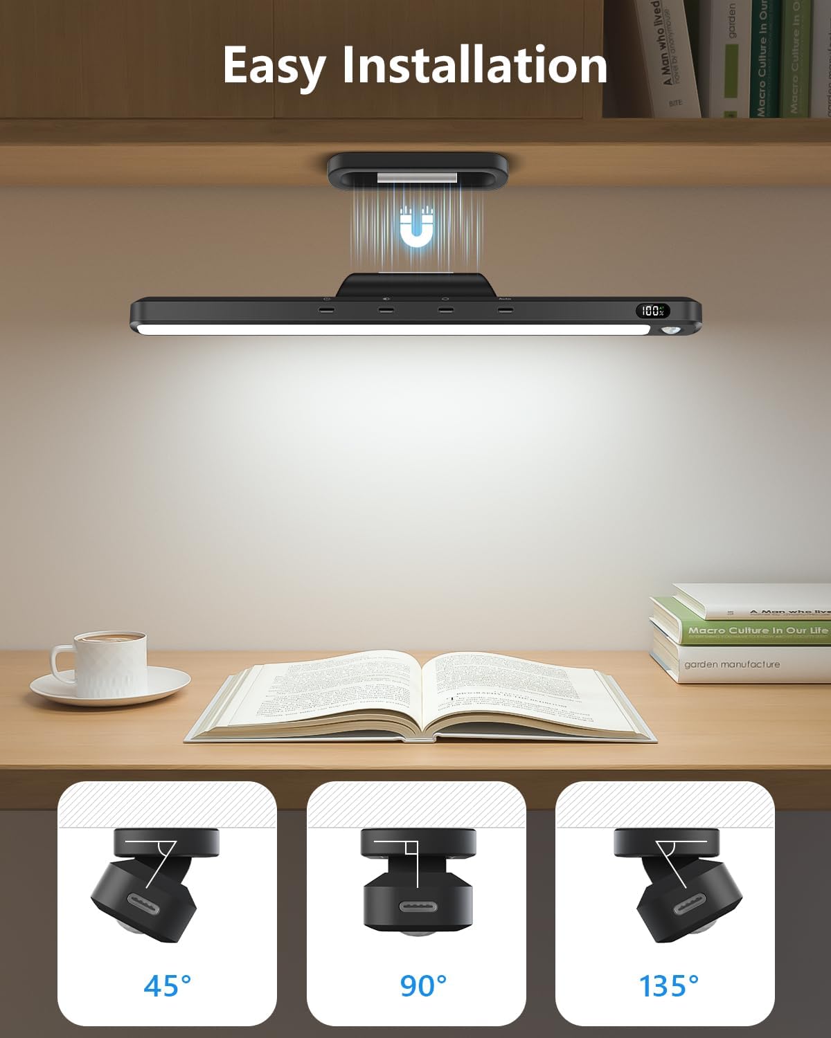 Ferswe 3W Motion Sensor Magnetic Light Bar,Eye-Friendly Rechargeable Closet Lights with Battery Display,2000mAh Vanity Lights for Mirror, Rechargeable Light Bar for Cabinet, Closet, Bathroom and Desk