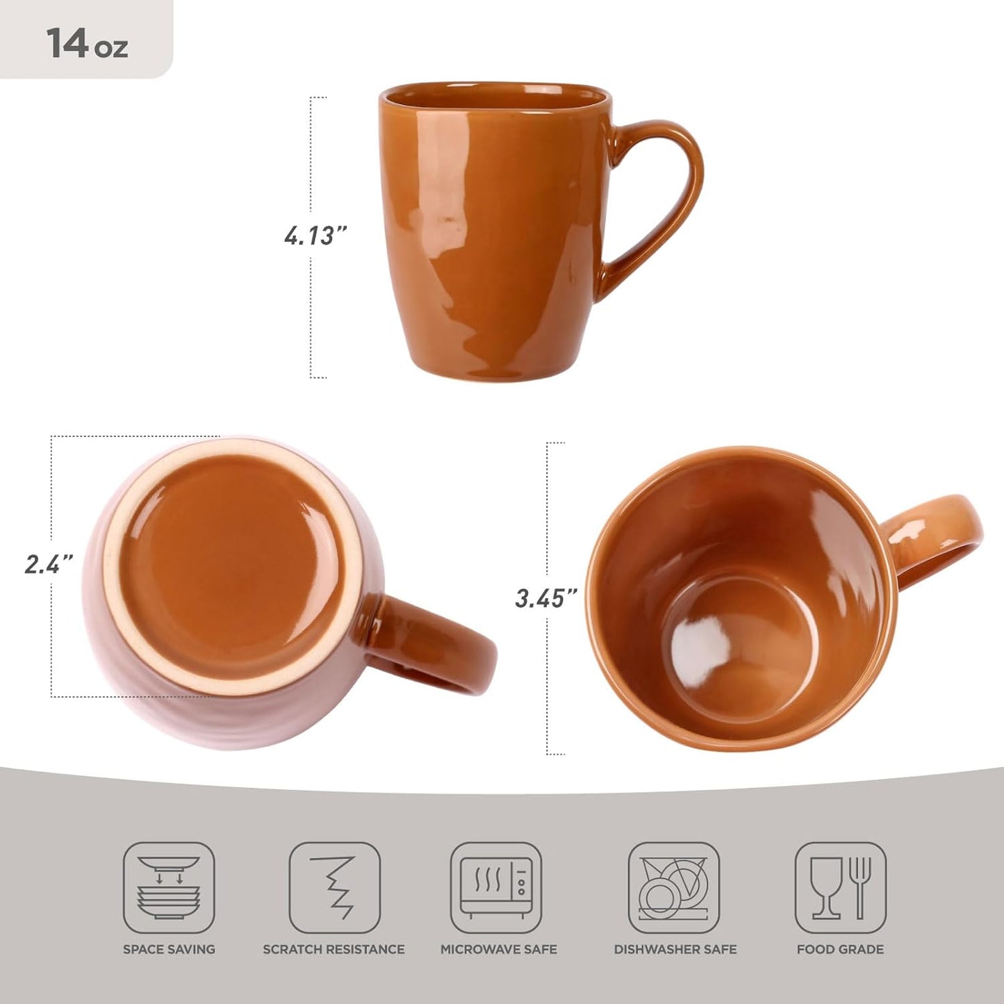 famiware Aurora Coffee Mugs, 14oz Mug Set of 4, Stoneware Mug, Cups for Kitchen, Cappuccino, Latte, Reactive Glaze, Microwave Safe, Scractch-resistant, Brown