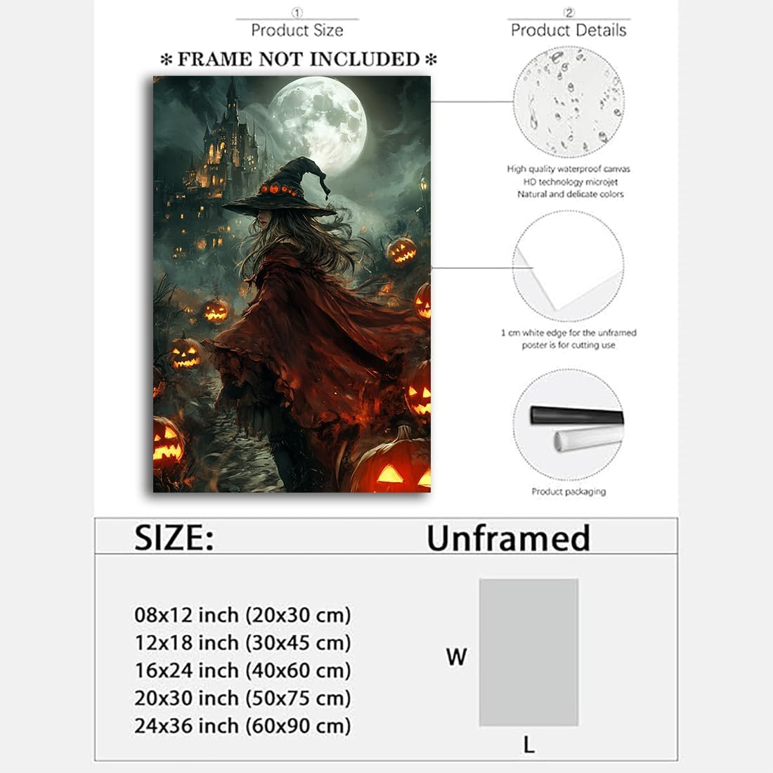 Dark and Moody Gothic Witch Poster Wall Art,Vintage Rustic Witch in Cloak with Castle Pumpkin Road Dark Gothic Poster,Goth Spooky Season Halloween Prints for Fantasy Office,16"x24" Unframed