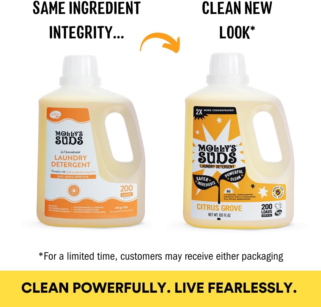 Molly's Suds Liquid Laundry Detergent | Clean Laundry Detergent Soap for Sensitive Skin | 2x Concentrated, High Efficiency (HE) | Citrus Grove - 100 Loads