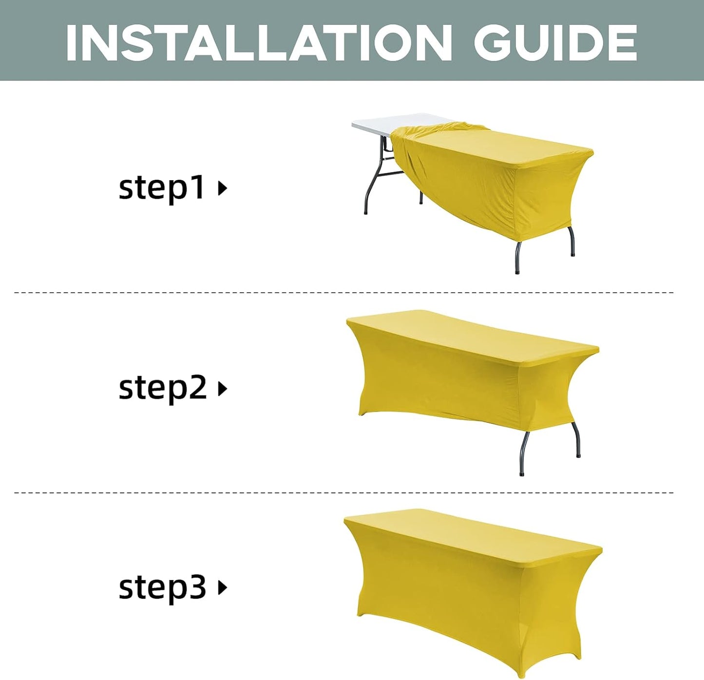 CWK 4FT Waterproof Stretch Spandex Table Cover for Rectangular Tables - Elastic Fitted Tablecloth for Folding Tables,Wrinkle Resistant Table Cloth for Parties, Weddings, Banquets & Events (Yellow)