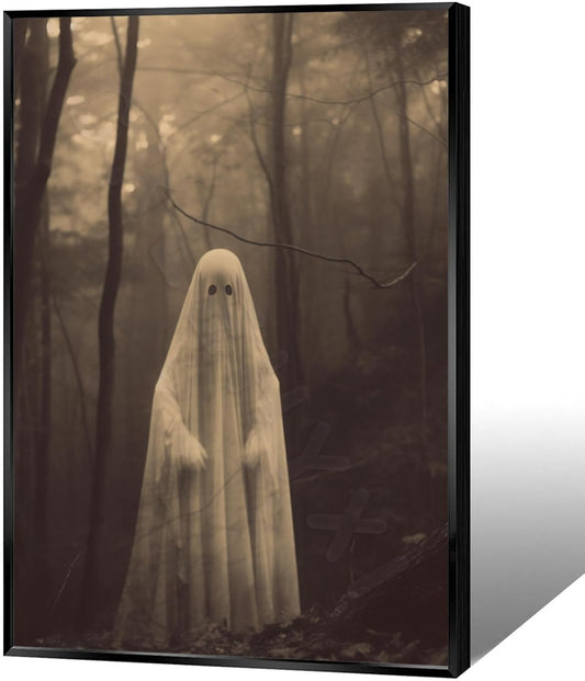 Ghost Forest Spooky Print Poster The Gothic Room Decor Creepy Picture Posters Dark Academia Aesthetic Family Prints Canvas Wall Art Home Apartment Decorations 24X36inch Aluminum Framed