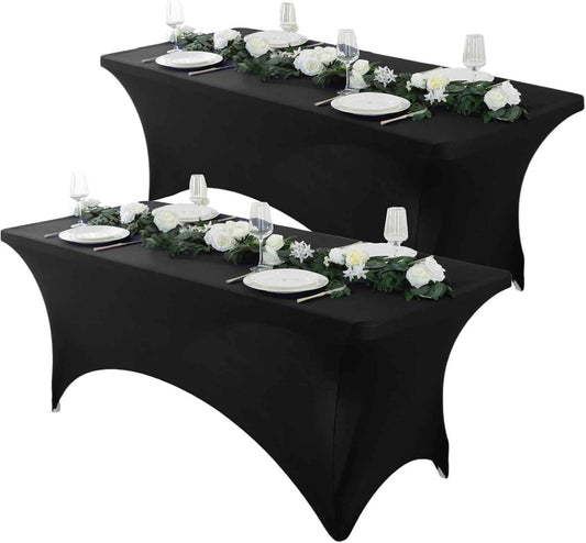 Craft And Party 2 Pack 4ft Black Spandex Tablecloth – Fitted Stretch Cover – Universal Fit for Folding Tables – Wrinkle-Free, Washable – Ideal for Parties, Weddings, Events