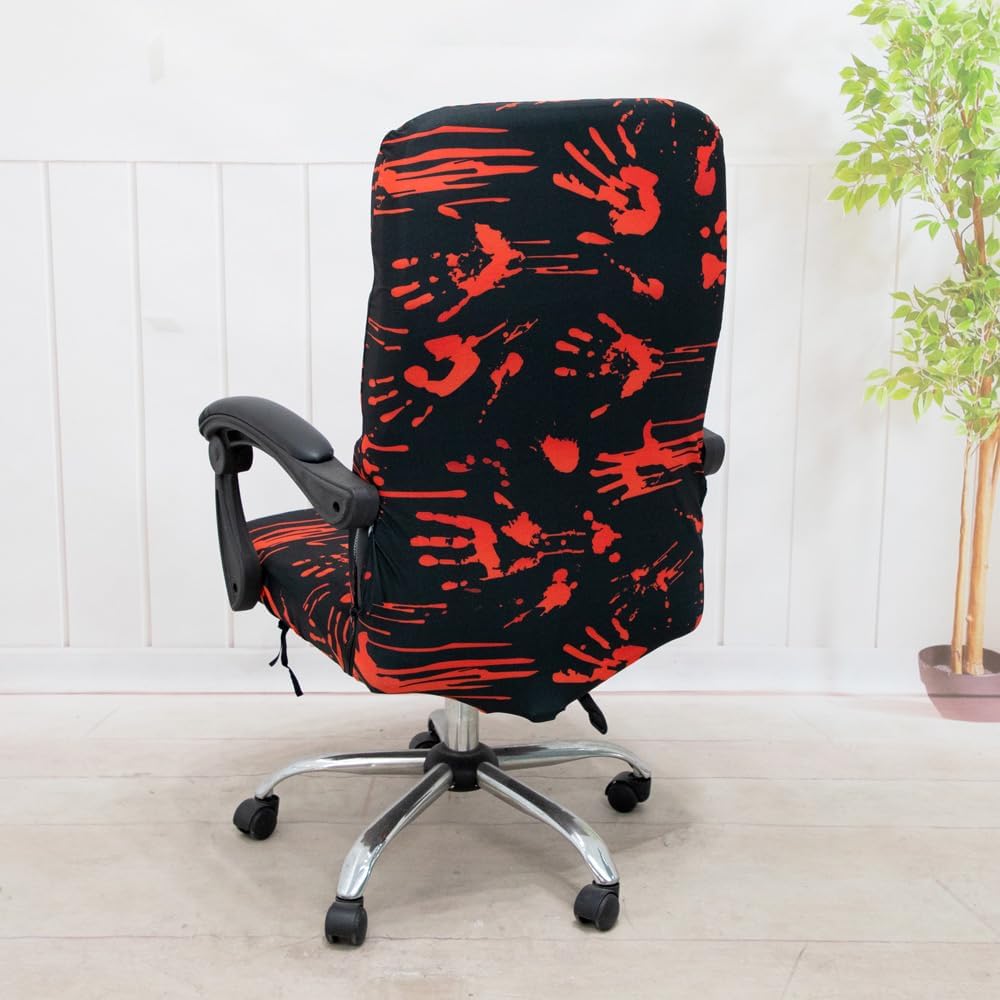 Halloween Office Chair Covers Bloody Handprints Footprints on Black Horror Theme Print Stretchable Slipcover for Modern Simplism Style High Back Boss Chair (No Chair) (L, Halloween04)…