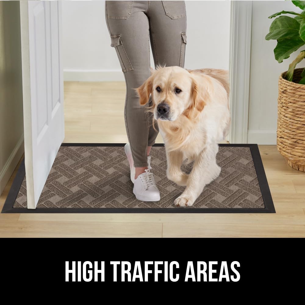 GORILLA GRIP 100% Waterproof All-Season WeatherMax Doormat, US Designed Natural Rubber, Stain and Fade Resistant, Low Profile Indoor Outdoor Door Mats, Easy Clean Patio Mat, 17x29, Taupe Basket Weave