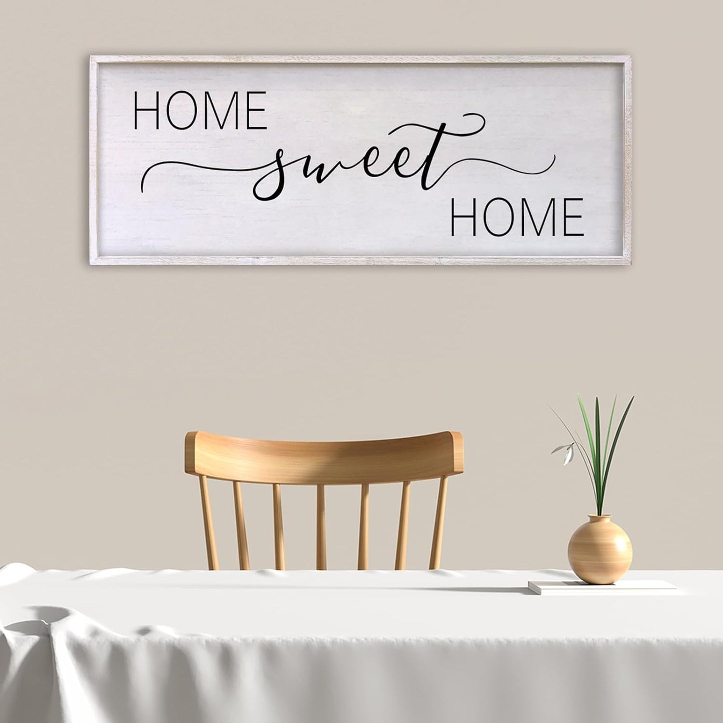 Home Sweet Home Sign Wall Decor 40"x15" Above Bed Living Room Large Wooden Framed Family Plaques Art (White)