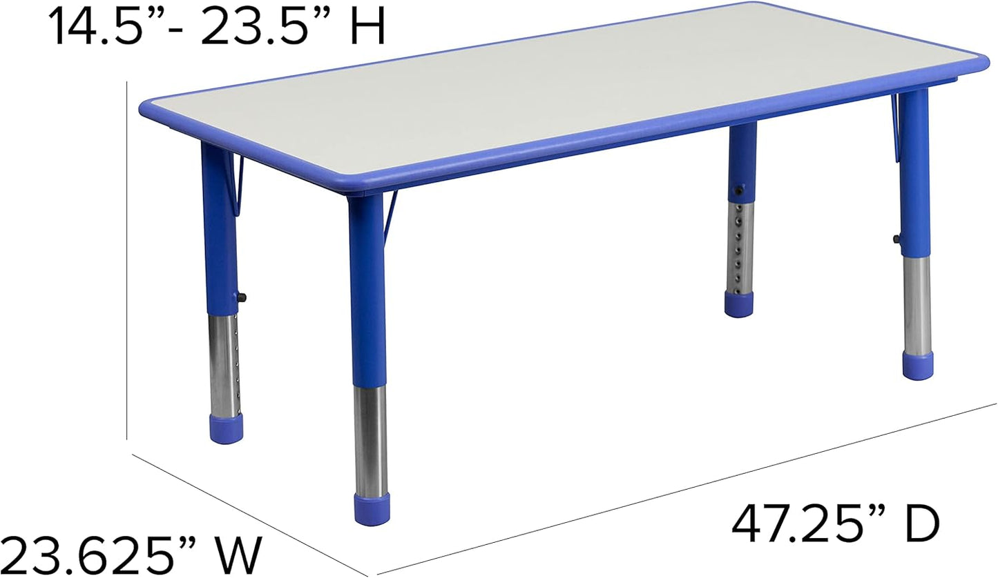 Flash Furniture Wren 23.625''W x 47.25''L Rectangular Blue Plastic Height Adjustable Activity Tables with Grey Tops, Set of 3