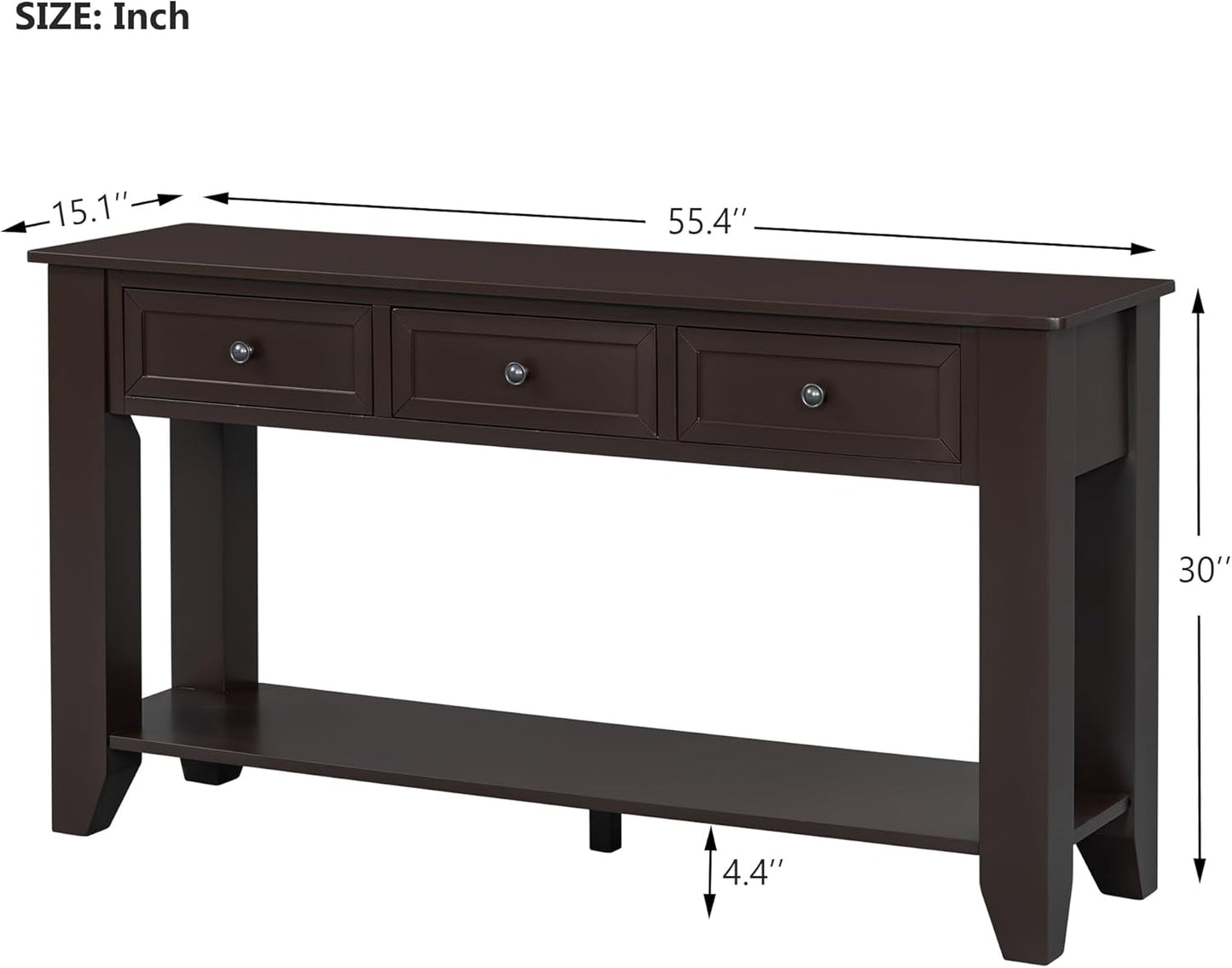 Farmhouse Modern Console Table 55.4-Inch Entryway Sofa Table with Drawers & Storage Shelf for Living Room Hallway Entrance, Dark Coffee