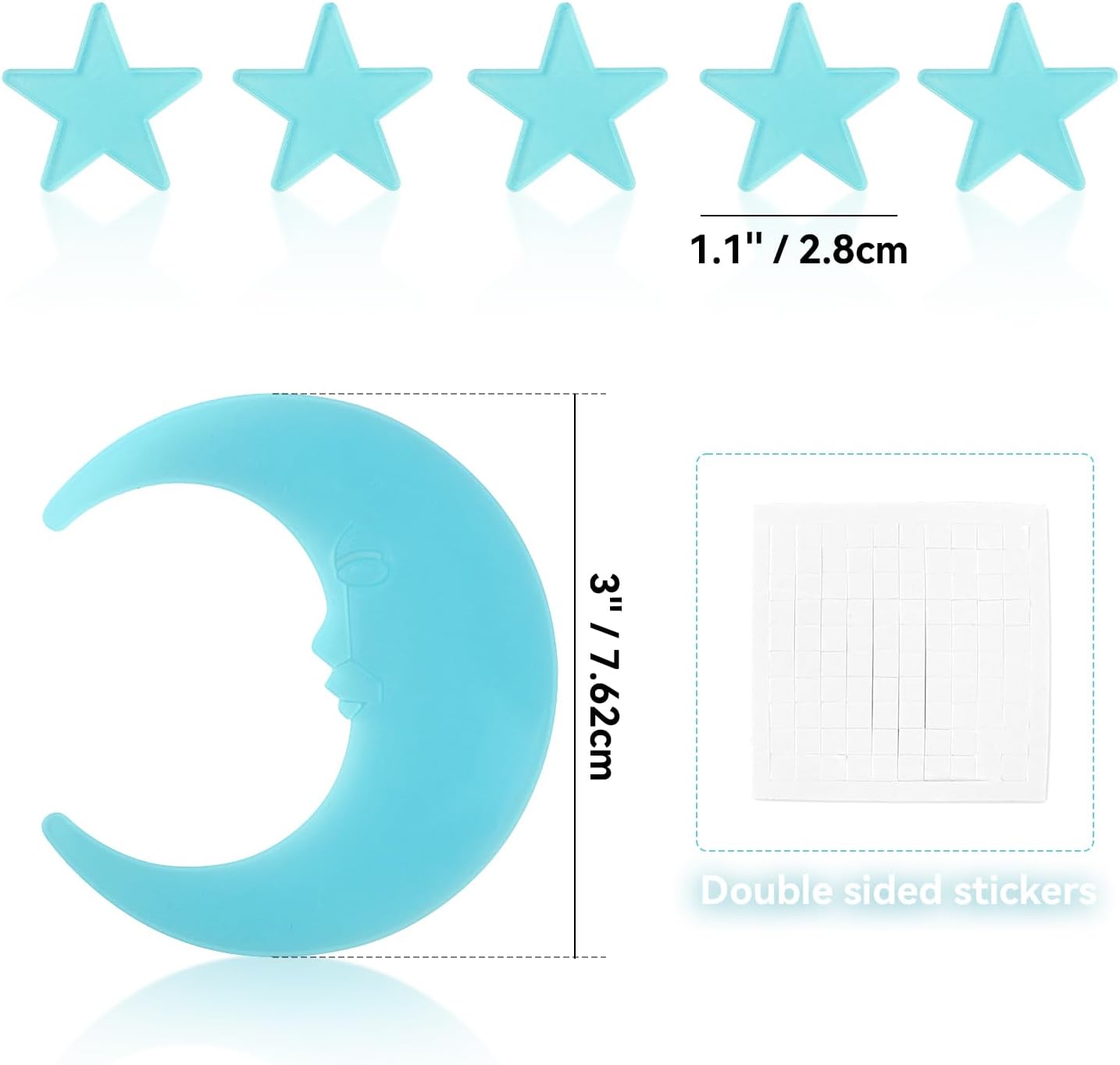 100 Stars and 1 Moon Glow in The Dark Luminous Fluorescent 3D Plastic Glow Stars Moon for Ceiling, Glowing Wall Stickers Create a Realistic Starry Sky, Room Decorations (Blue)