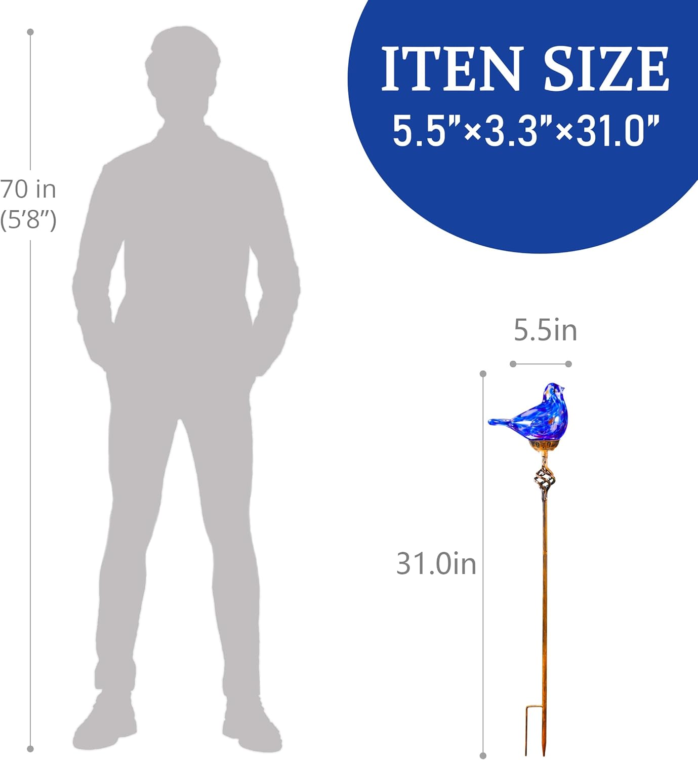 Decorative Solar Lights, Outdoor Solar Bird Stake Lights, Hand Blown Glass Decorative Garden Pathway Lights Outdoor Waterproof Glass Stakes (Dark Blue)