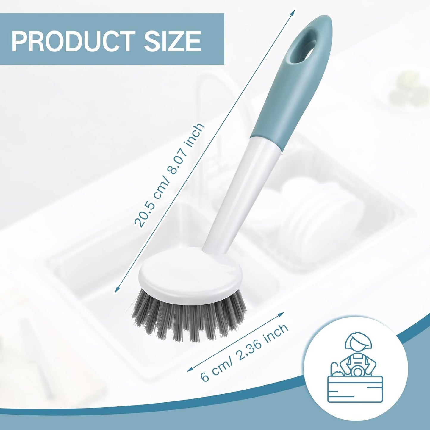 Patelai 24 Pack Kitchen Scrub Dish Brush with Long Handle Dish Scrubber with Stiff Bristles Scrub Brushes for Kitchen Dishes Washing Tools, Pots, Pans and Sink Cleaning (Celadon)