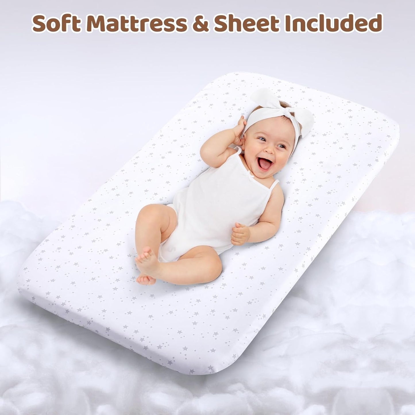 Ezebaby 3-in-1 Baby Bassinet, Rocking Baby Bassinets Bedside Sleeper, Adjustable Portable Crib for Newborn Infant with Wheels Storage Basket and Mesh Sides