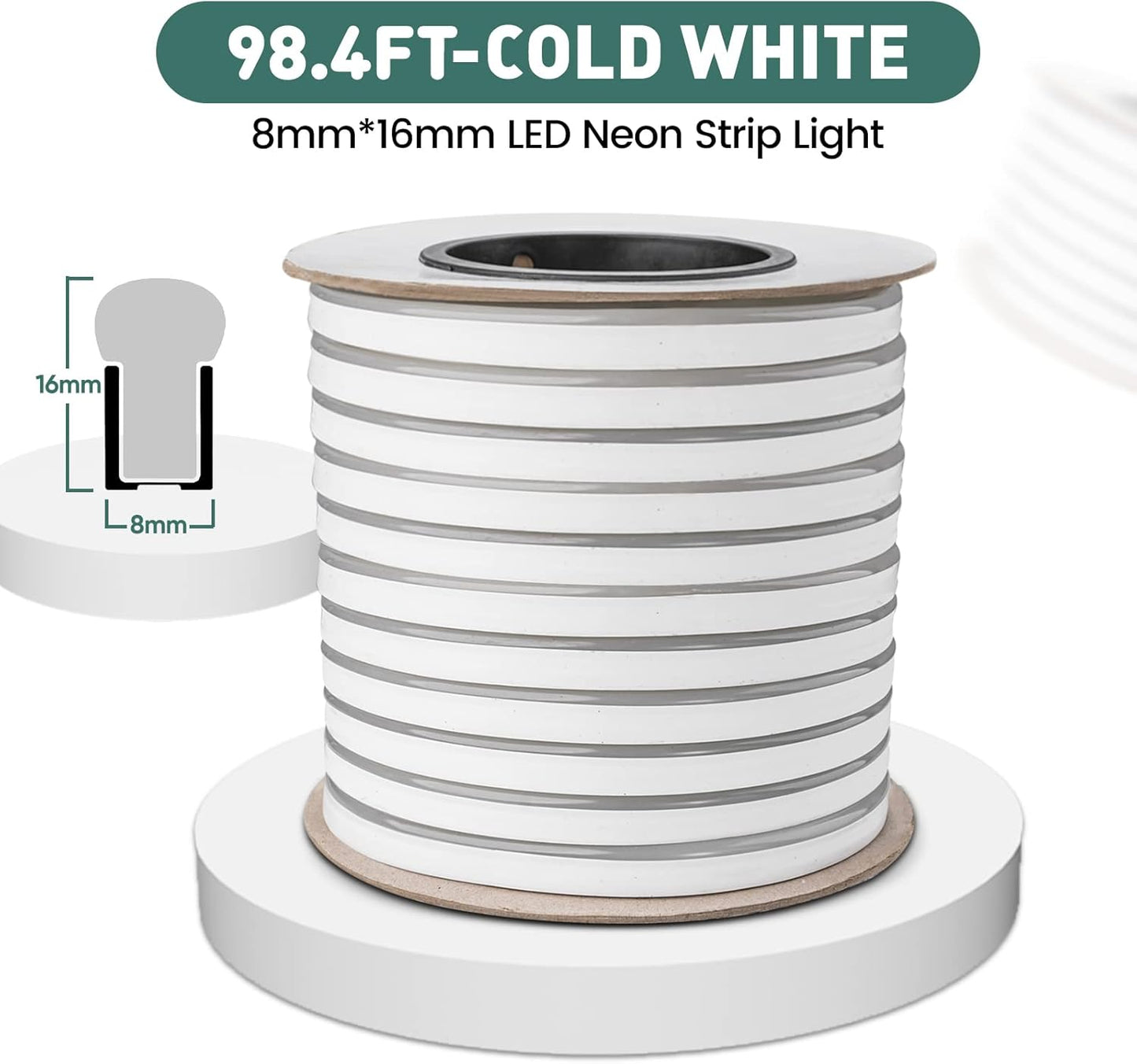 GZBtech Flexible LED Neon Rope Lights 100FT,AC 110-120V Waterproof Strip Light, 120 LEDs/M Cuttable Connectable Neon Lighting for Indoor Outdoor Home Decor/Commercial Building Use-Cold White 30M