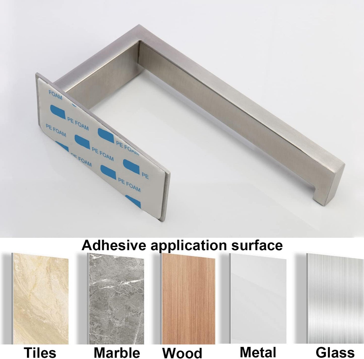 Toilet Paper Holder, Self Adhesive Tissue Holder Stainless Steel Rustproof Paper Roll Holder, No Drilling Easy to Install, Toilet Paper Rack Suitable for Office, Bathroom (Brushed Nickel)