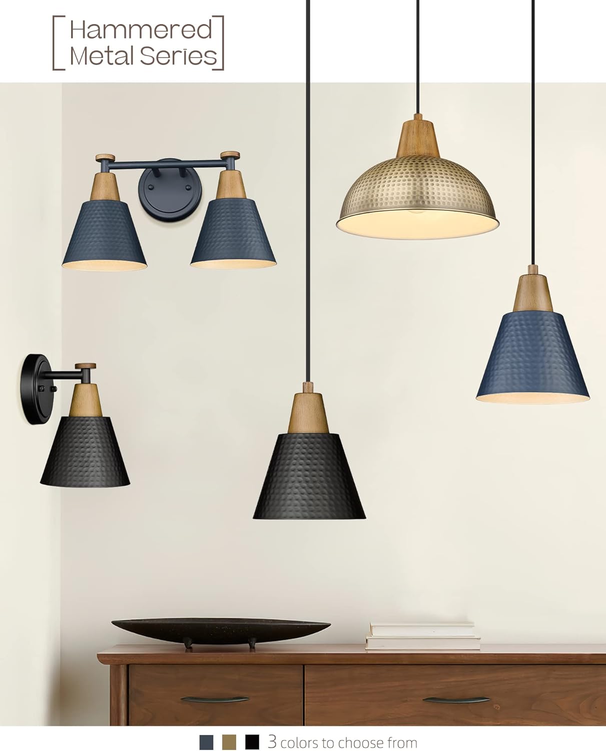 FEMILA Wall Sconces Set of 2, 1-Light Matte Black Bathroom Light Fixtures, Modern Single Vanity Light Wall Lamp with Hammered Metal Shade, 4FG59B-2 BK