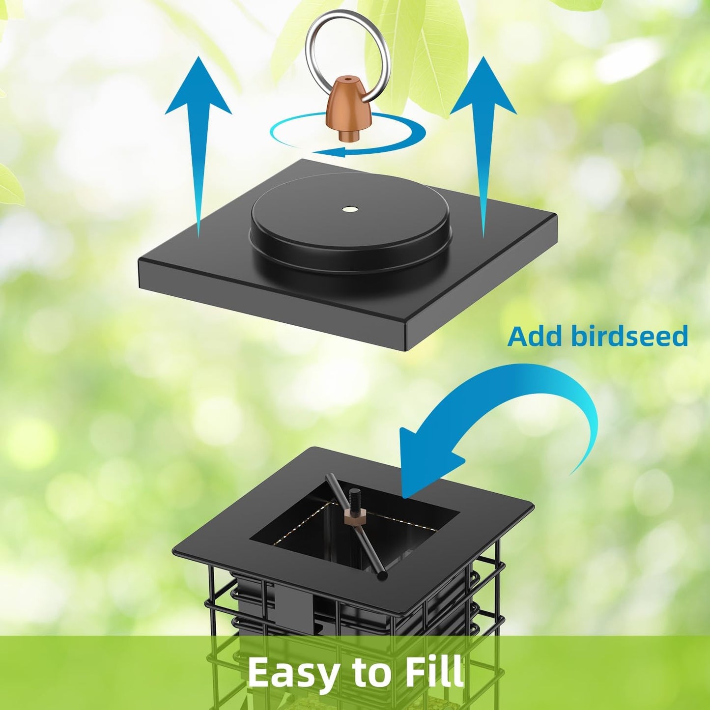 KRUOO Metal Squirrel Proof Bird Feeder for Outdoors Hanging,Wild Bird Feeders for Outside, 2.5 lb Capacity