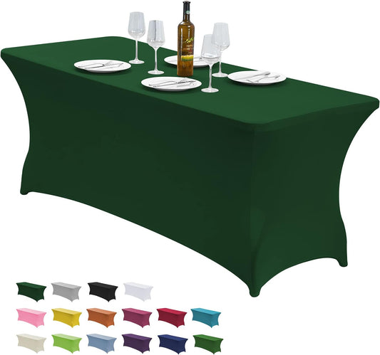 CWK 8FT Waterproof Stretch Spandex Table Cover for Rectangular Tables - Elastic Fitted Tablecloth for Folding Tables,Wrinkle Resistant Table Cloth for Parties,Weddings,Banquets&Events(Blackish Green)