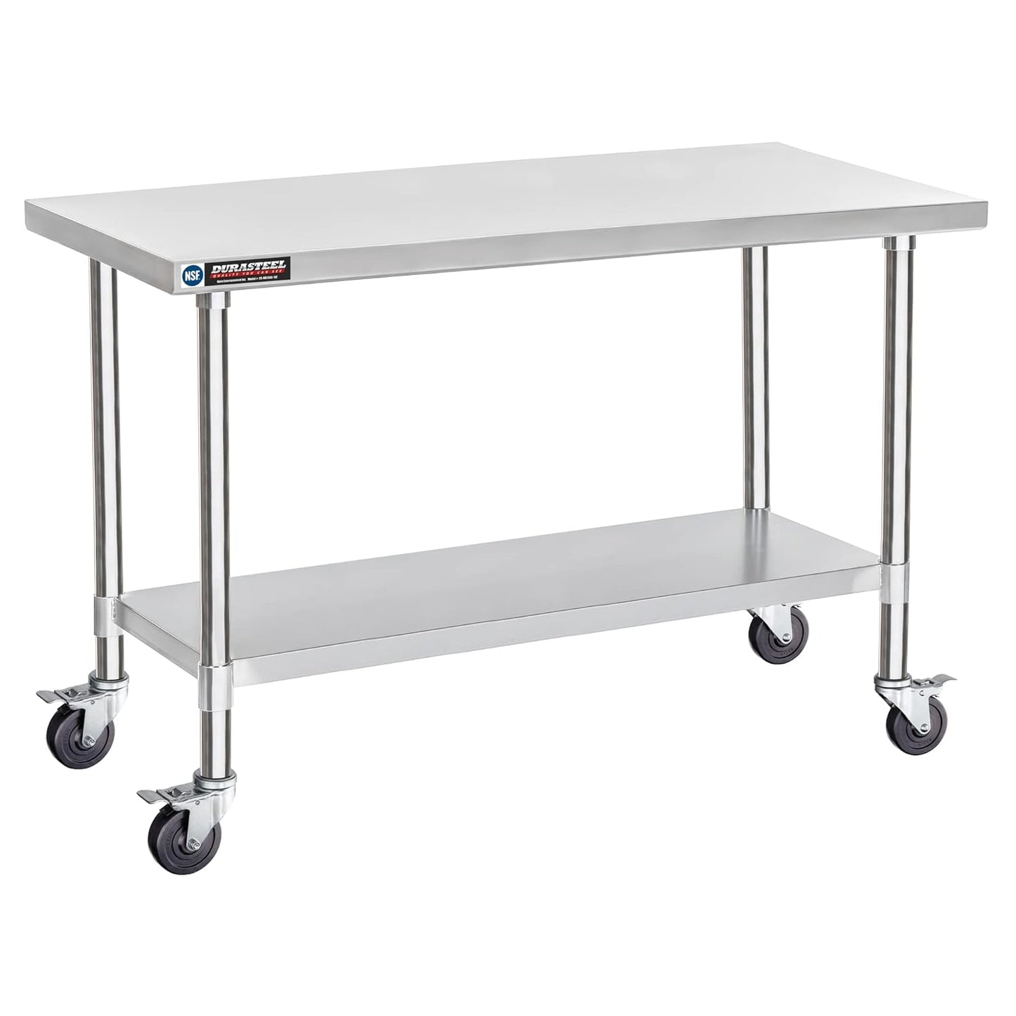 DuraSteel 24x60 NSF Stainless Steel Cart - Heavy Duty Food Prep Table with Undershelf - Rolling Kitchen Island on Wheels for Commercial Restaurant Kitchen, Garage, Outdoor Cooking, BBQ Grill, Counter