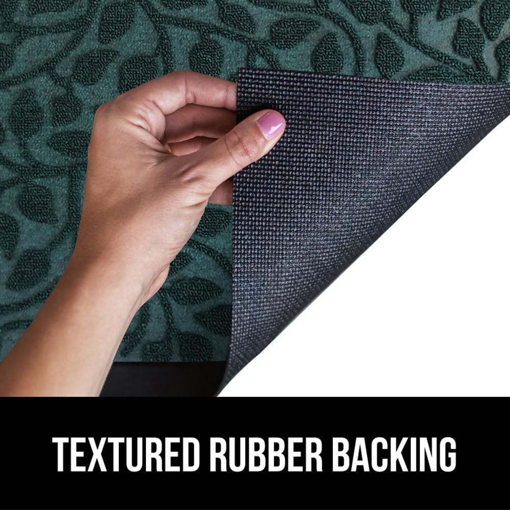 GORILLA GRIP 100% Waterproof All-Season WeatherMax Doormat, US Designed Natural Rubber, Stain and Fade Resistant, Low Profile Indoor Outdoor Door Mats, Easy Clean Patio Mat, 17x29, Moss Vine Leaves