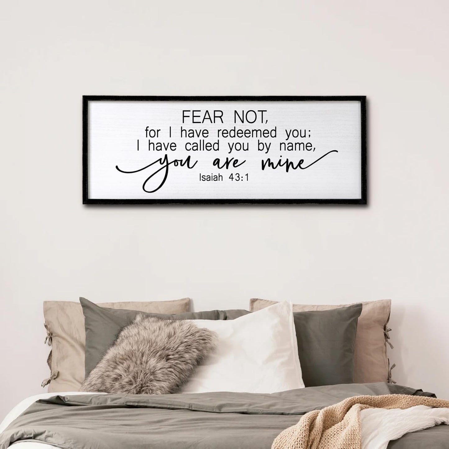 Fear Not for I Have Redeemed You Sign Framed Wall Art, 40''×15'' Rustic Religious Christian Isaiah 43:1 Bible Verse Sign, Horizontal Holy Inspirational Catholic Scripture Decor