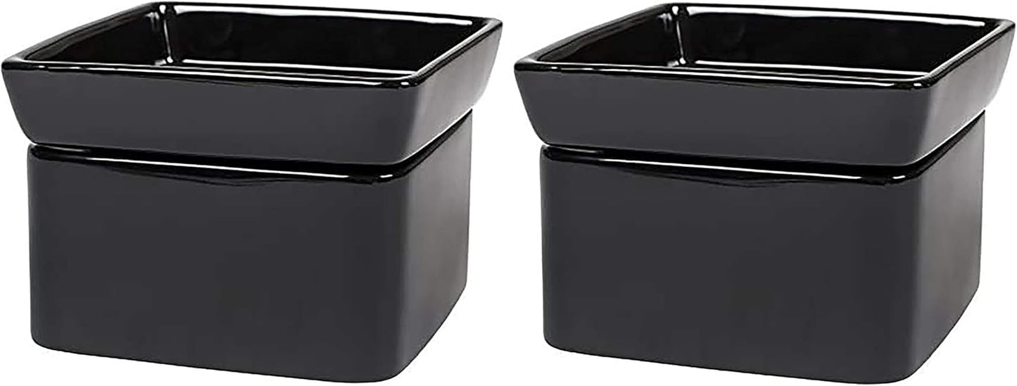 Elanze Designs Glossy Black Ceramic Stoneware 2-in-1 Jar Candle and Wax Tart Oil Warmer - 2 Pack