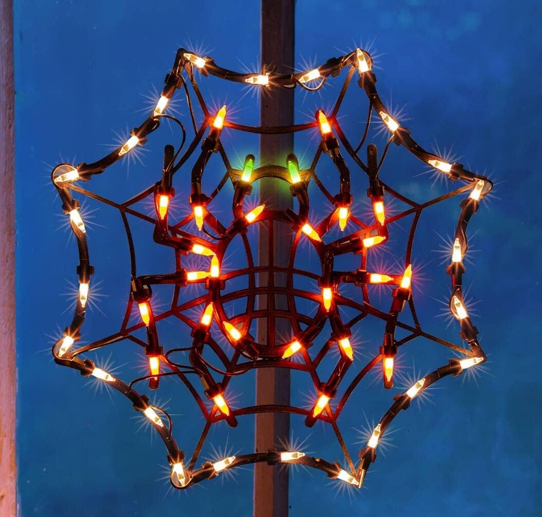 12.8" Lighted Cobweb Halloween Window Silhouette Decoration,Halloween Lighted Window Decoration,Hanging Light Up Holiday Ornament（ Cobweb Light）