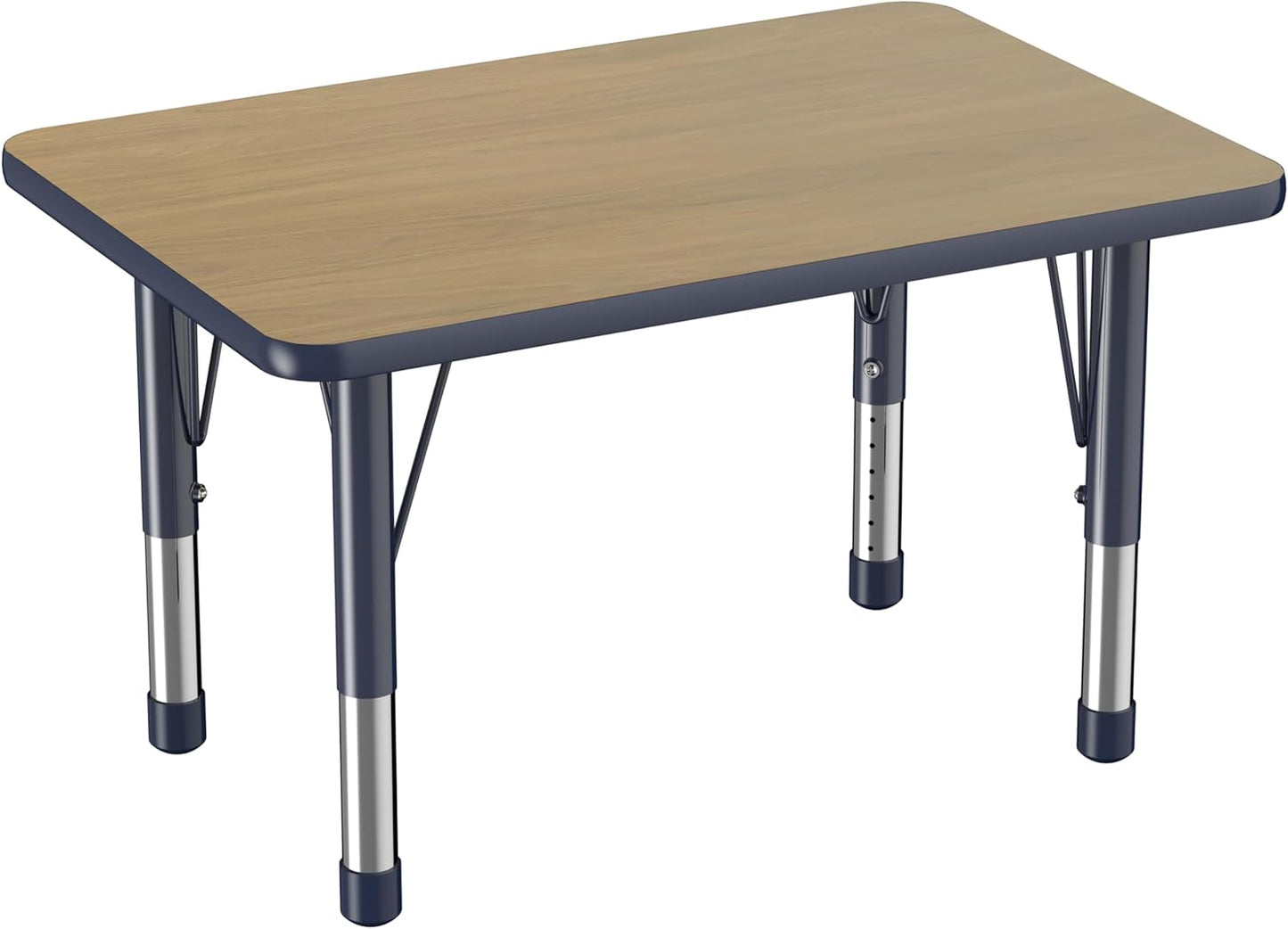 FDP Rectangle (24 x 36 inch) Classroom Table with Adjustable Chunky Toddler Legs (15-24 in); Preschool, Kinder and Daycare Furniture - Pasadena Oak Top/Navy Edge and Legs