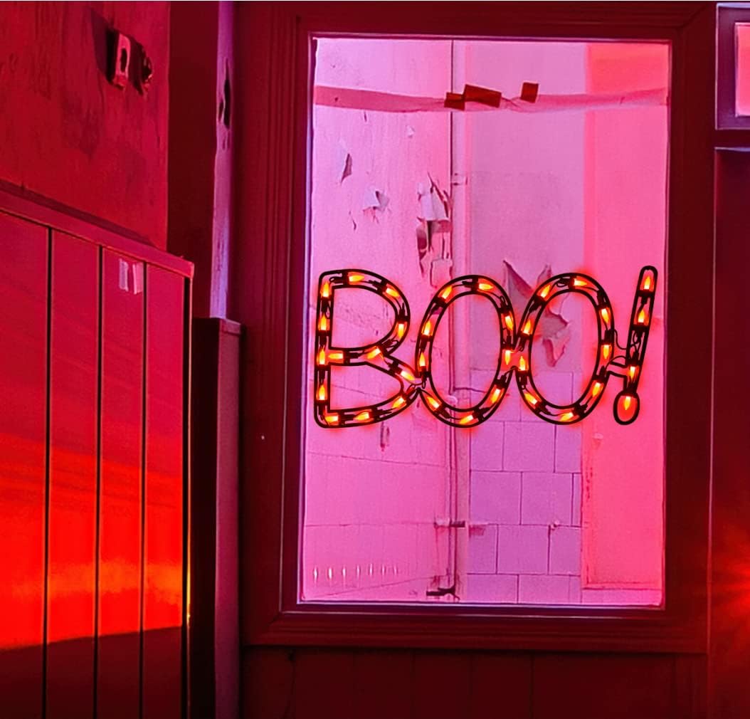 13.3" Lighted Boo Halloween Window Silhouette Decoration,Halloween Lighted Window Decoration,Hanging Light Up Holiday Ornament