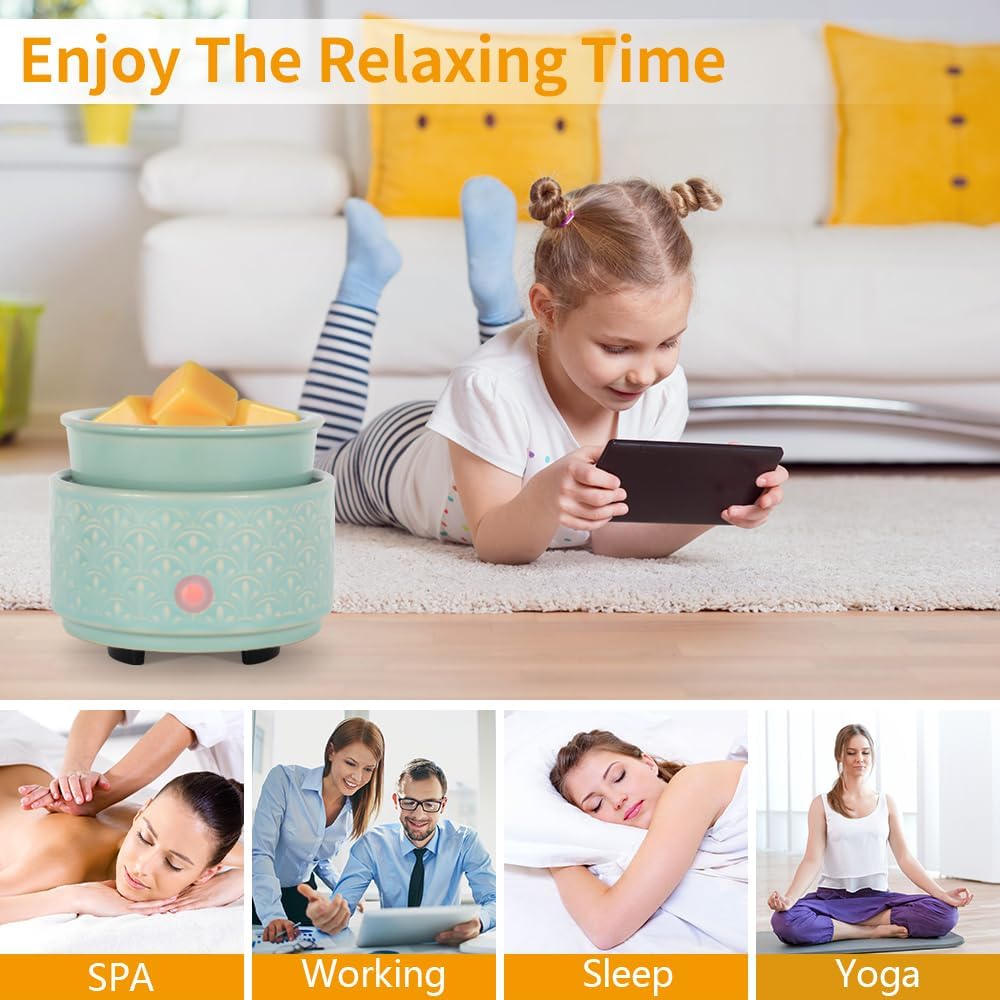 kobodon Ceramic Wax Melt Warmer - 3-in-1Electric Wax Warmer-Fragrance Candle Burner for Scented Wax Tarts and Essential Oils - Wax Melts as Gifts for Moms Grandma Women Girls（Light Green）