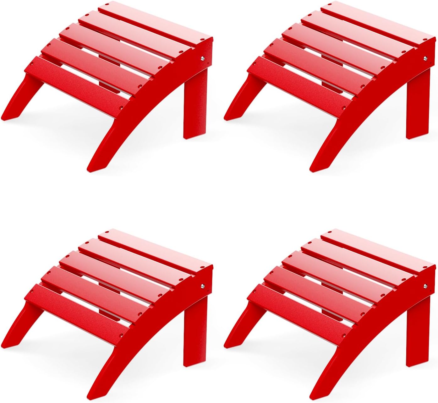 GREENVINES Adirondack-Ottoman | Set of 4 | HDPE Plastic | Outdoor Footrest | All Weather | Foot Rest | Foot Stool | Red | for Adirondack Chair | for Patio Backyard Pool