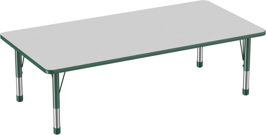 Factory Direct Partners FDP Rectangle Activity School and Classroom Kids Table (36 x 72 inch), Toddler Legs, Adjustable Height 15-24 inches - Gray Top and Green Edge