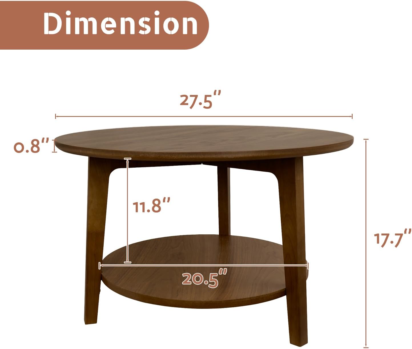 2-Tier Round Coffee Table Wood Nesting Side Table (Walnut, 28x28x18)