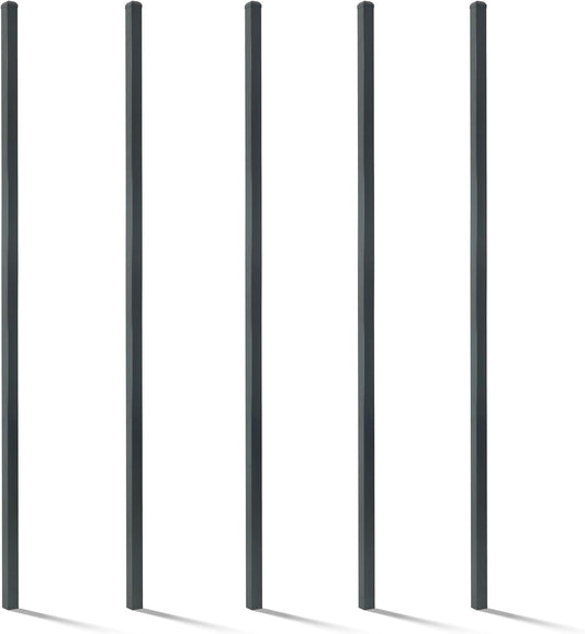 Fencer Wire Pack of 5 Heavy Duty 8FT Outdoor Steel Fencing Border Post, 16 Gauge Anti-rust Metal Fence Post, 2” Diameter Decorative Garden Fence Post, Black, FPSPS16-B8X5 FW