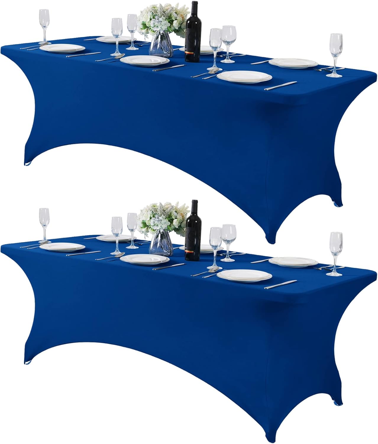 2Pack Spandex Table Cover for 8FT or 4ft or 6ft Table Universal Fitted Stretch Tablecloth for Party, Banquet, Wedding and Events-Classicblue